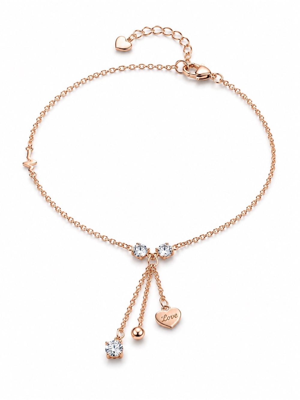18k Rose Gold Plated Heart Charm Bracelet